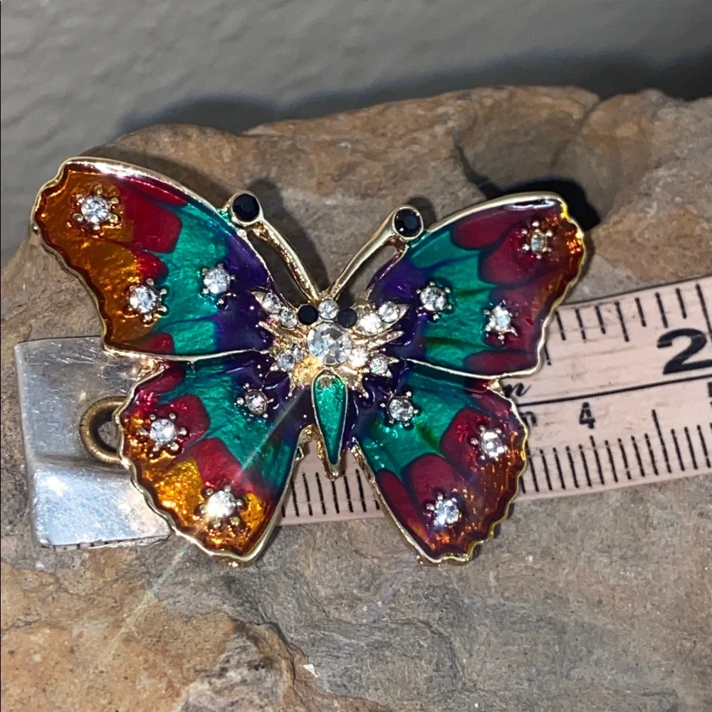 Vintage 90s Enamel & Rhinestoned Colorful Butterfly Broach - Picture 4 of 5